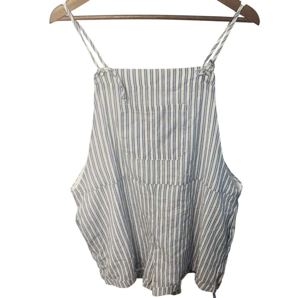 Cupshe Blue White Striped Cotton Short Overalls Romper XL NWT